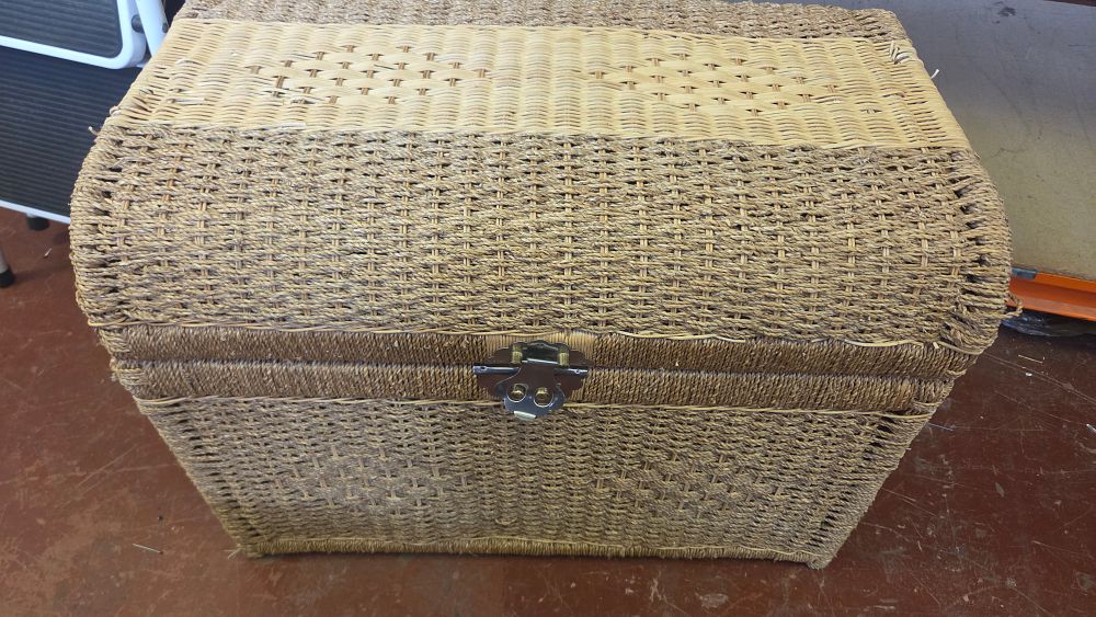 Lot 305 – Woven Wicker Dome Top Storage Trunk with Metal Hasp