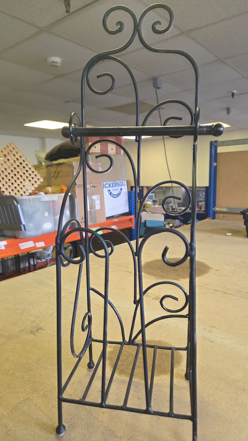 Lot 337 – A Black Painted Wrought Iron Style Decorative Stand with Scrolled Ornamentation