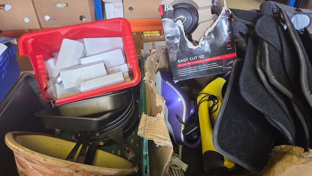 Lot 342 – Two Boxes of Mixed Household Goods and Personal Care Items including BaByliss Hair Clipper and Small Appliances