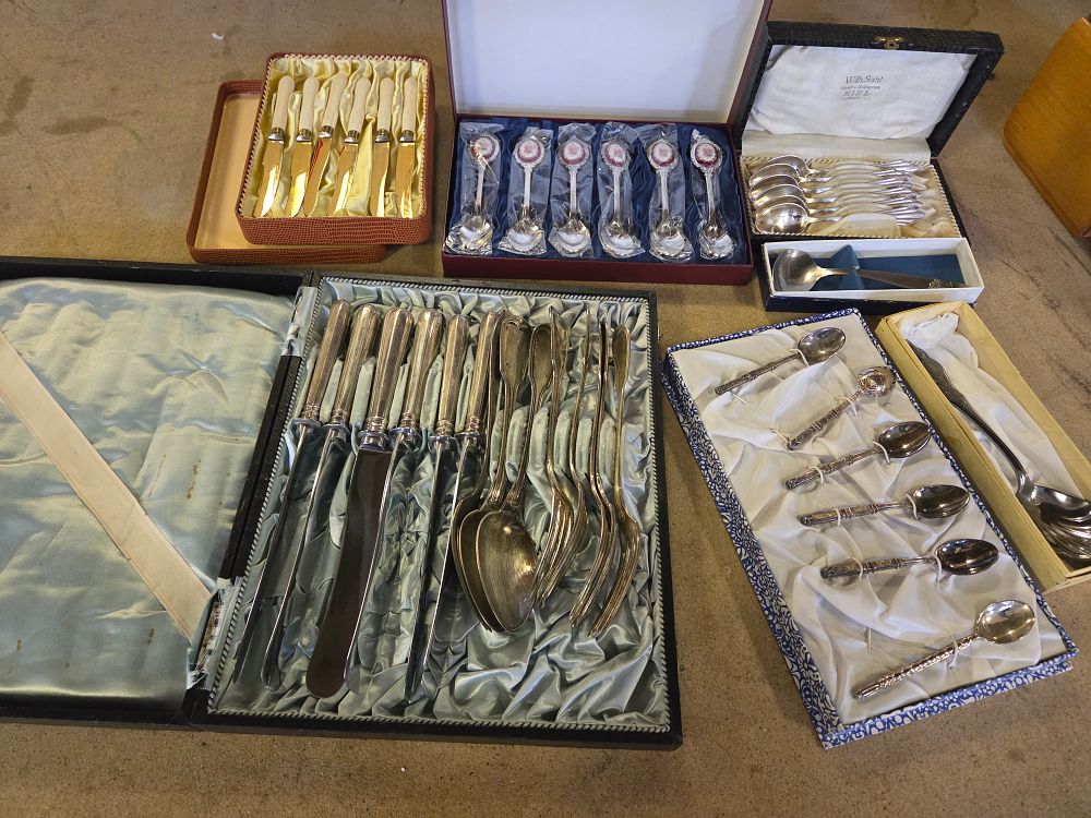 Lot 369 – A Collection of Cased and Boxed Silver-Plated and White Metal Flatware and Serving Sets