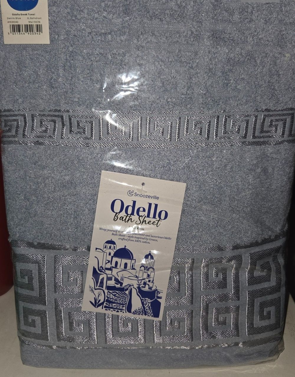 Lot 382 – 3 Snoozeville Odello 100% Cotton Greek Style Bath Sheet in Denim Blue
