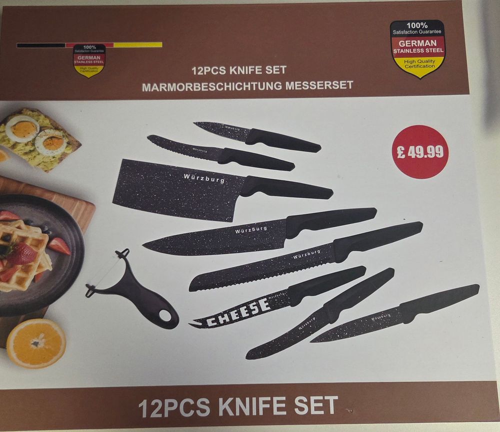Lot 390 – 12-Piece Würzburg Marmorbeschichtung Marble Coated Stainless Steel Knife Set