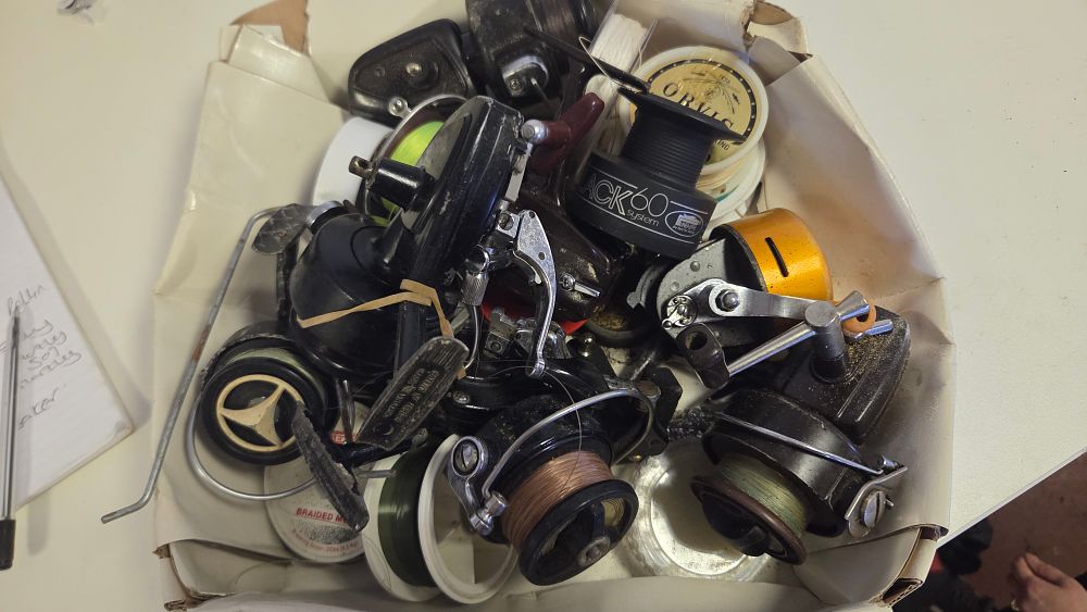 Lot 175 – An Assortment of Vintage Spinning Fishing Reels and Tackle including Mitchell and Orvis