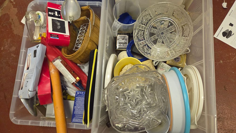Lot 158 – Two Boxes of Mixed Household Goods, Glassware, and Sundries