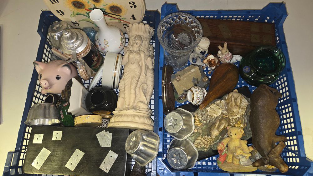 Lot 188 – Two Baskets of Vintage and Contemporary Collectables, Decorative Objects, and Kitchenware