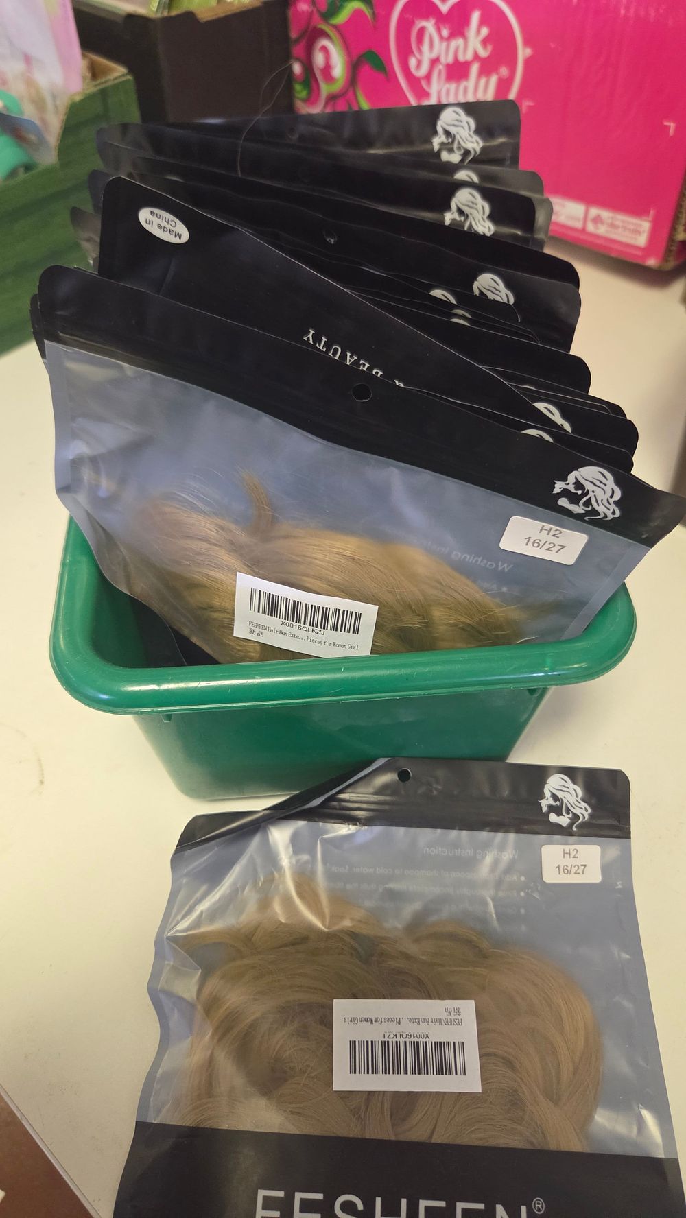 Lot 237 – FESHFEN Synthetic Hair Bun Extensions in Honey Blonde Mix