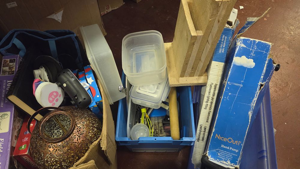Lot 266 – Three Boxes of Assorted Household Goods, Puzzles, Games, and Utility Items