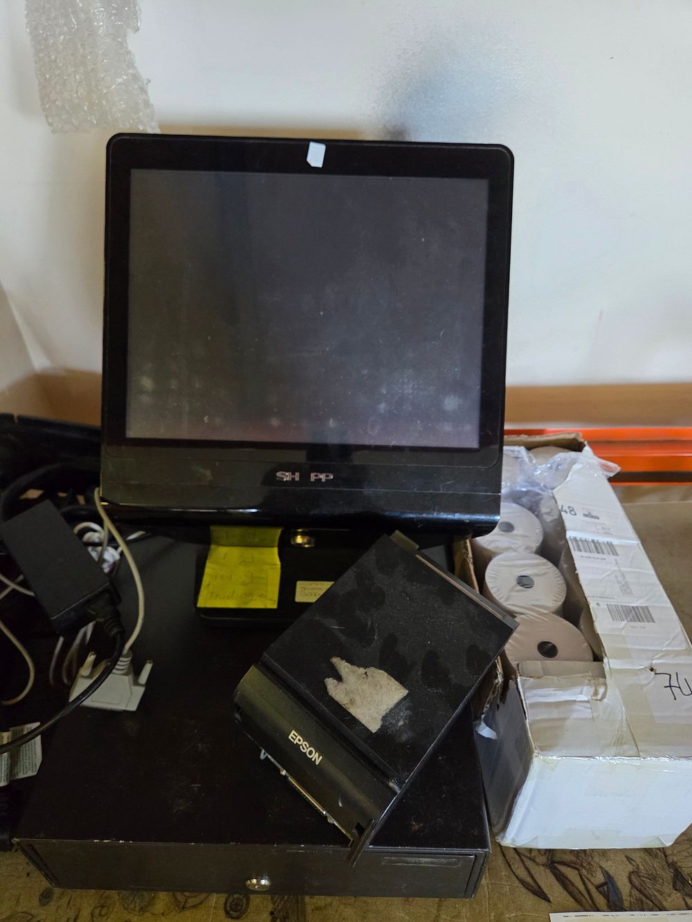 Lot 247 – An Assortment of Point of Sale Equipment comprising a Sharp Touchscreen Terminal, Epson Thermal Printer and Cash Drawer w/o