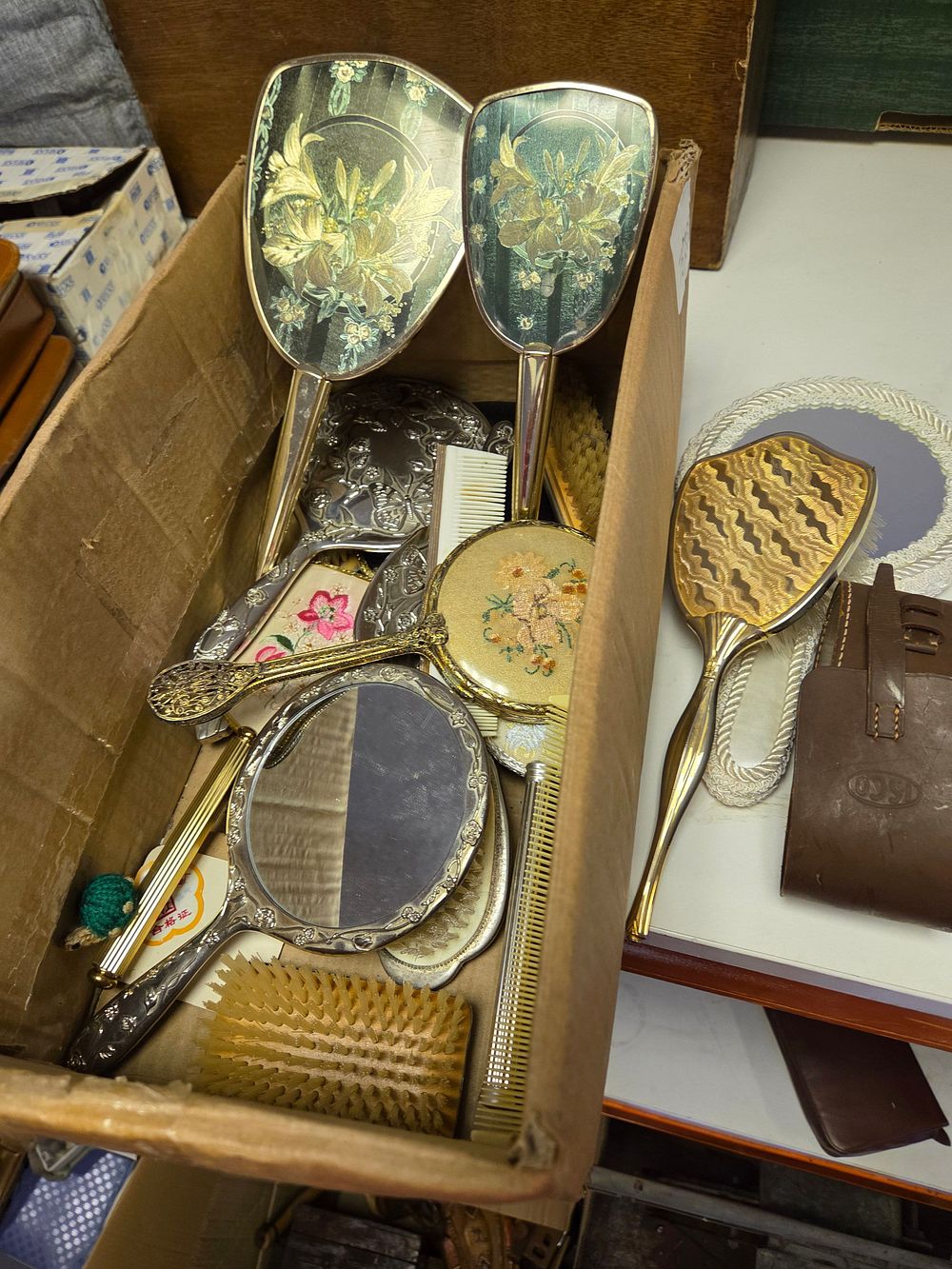 Lot 297 – An Assortment of Vintage Dressing Table Accessories Including Hand Mirrors Brushes and Combs