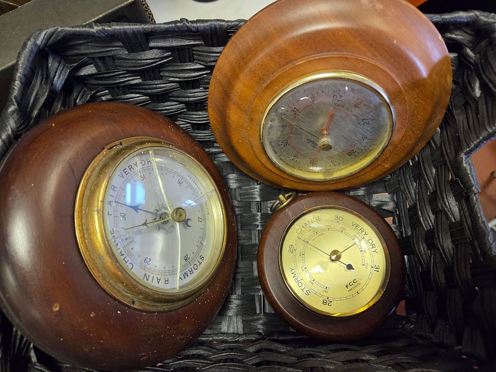 Lot 306 – A Trio of Circular Wood-Cased Wall-Mounted Aneroid Barometers