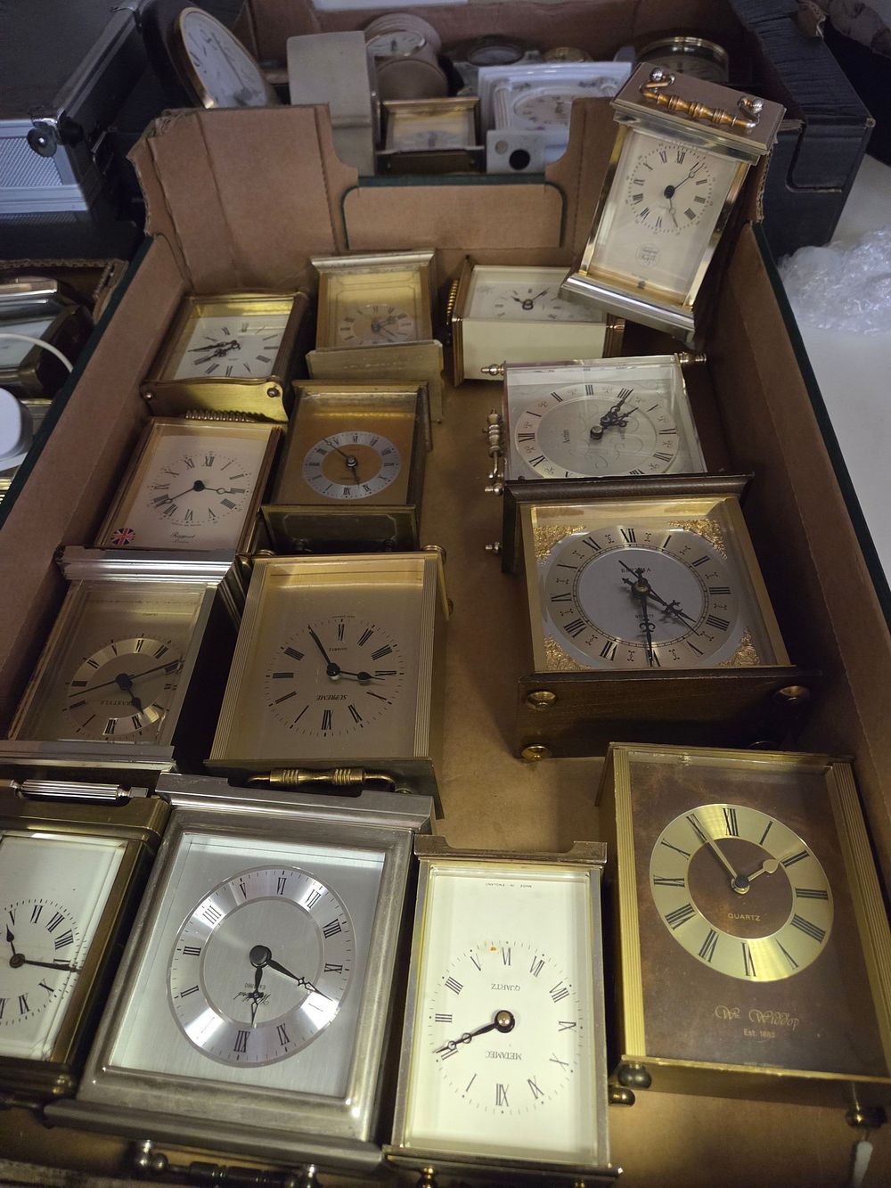 Lot 313 – A collection of assorted mantel and carriage clocks including examples by Westclox, Wm. Widdop, and Metamec