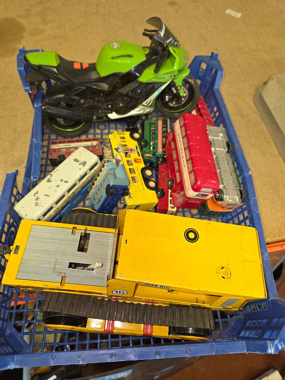 Lot 356 – A Collection of Toy Vehicles including a Tinplate MS 80 Crawler and Kawasaki Motorcycle