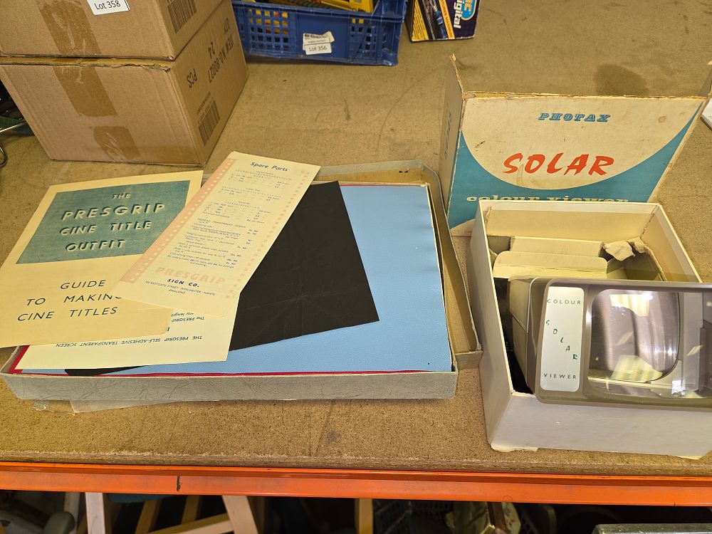 Lot 359 – Two Vintage Photographic Accessories Comprising a Photax Solar Colour Slide Viewer and a Presgrip Cine Title Outfit