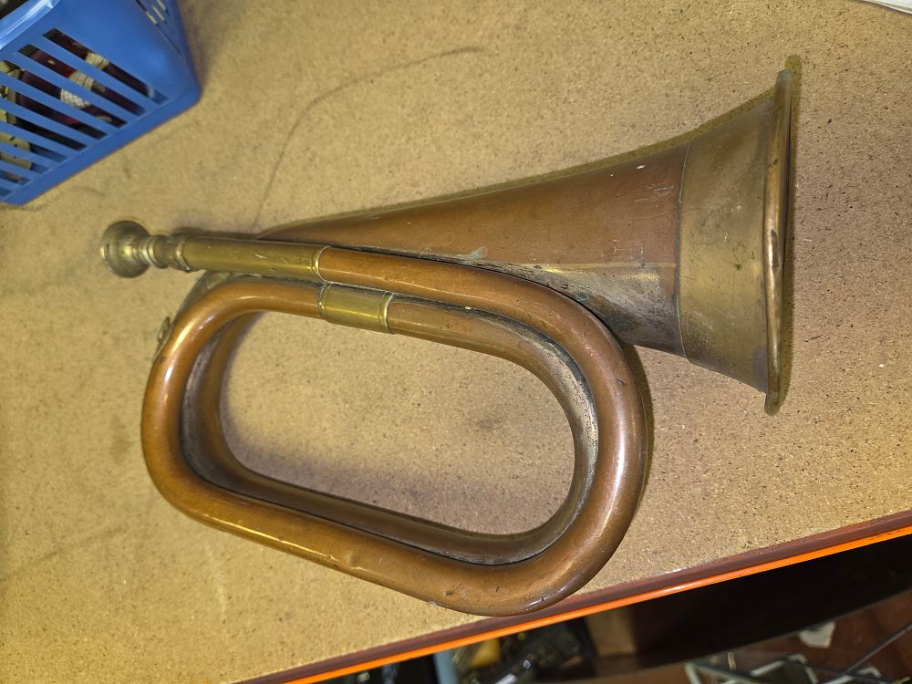 Lot 370 – A Vintage British Military Style Copper and Brass Duty Bugle
