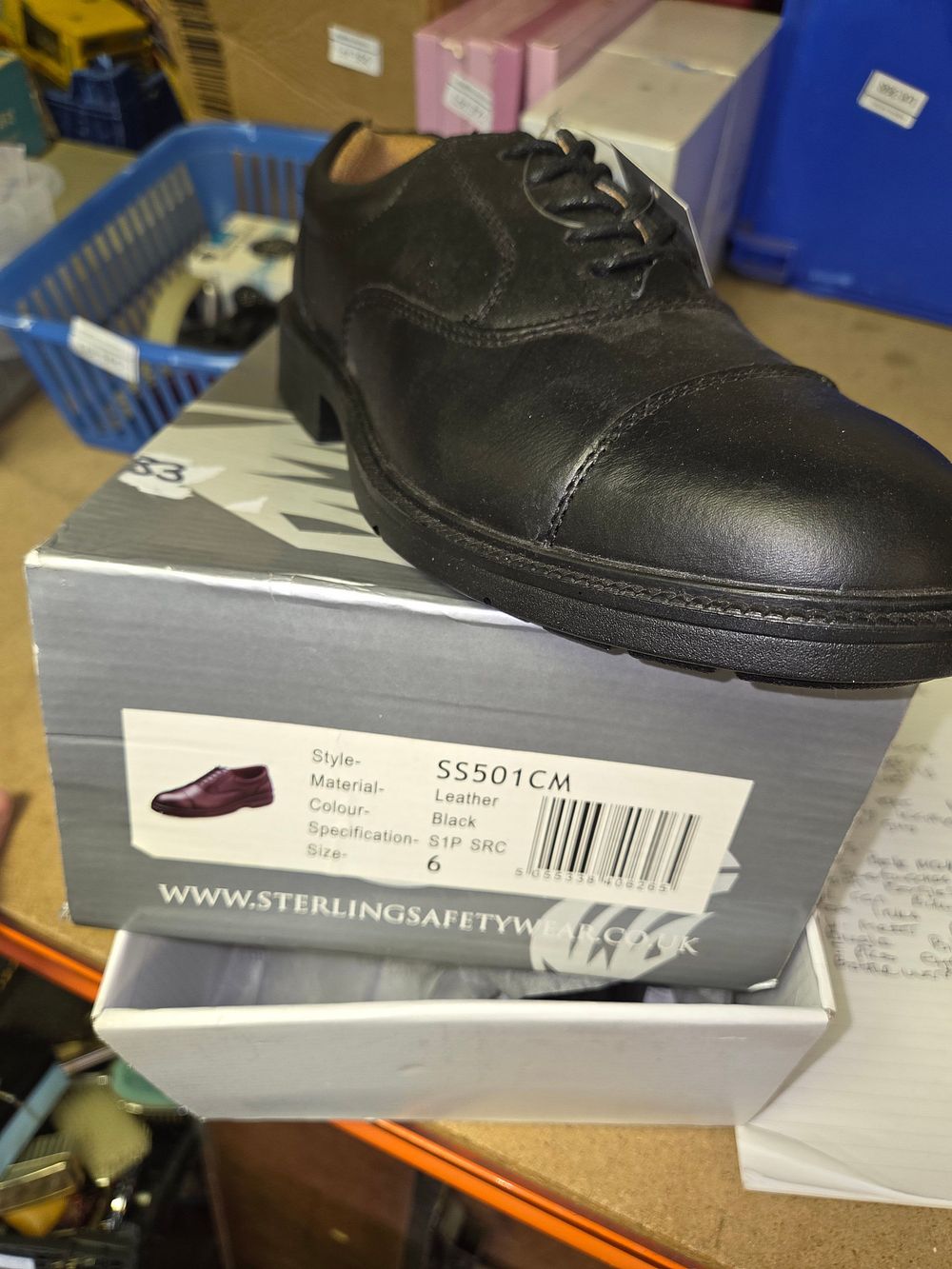 Lot 373 – A Pair of Sterling Safetywear SS501CM Black Leather Lace-up Safety Shoes Size 6