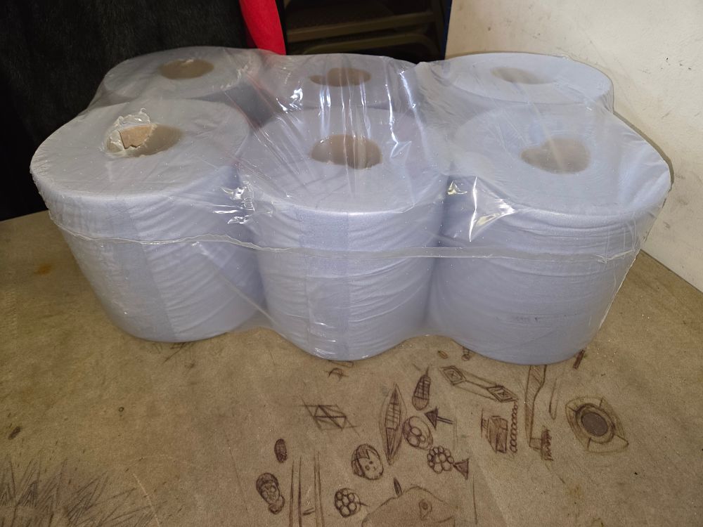 Lot 381 – A Pack of Six Blue 2-Ply Centrefeed Paper Rolls