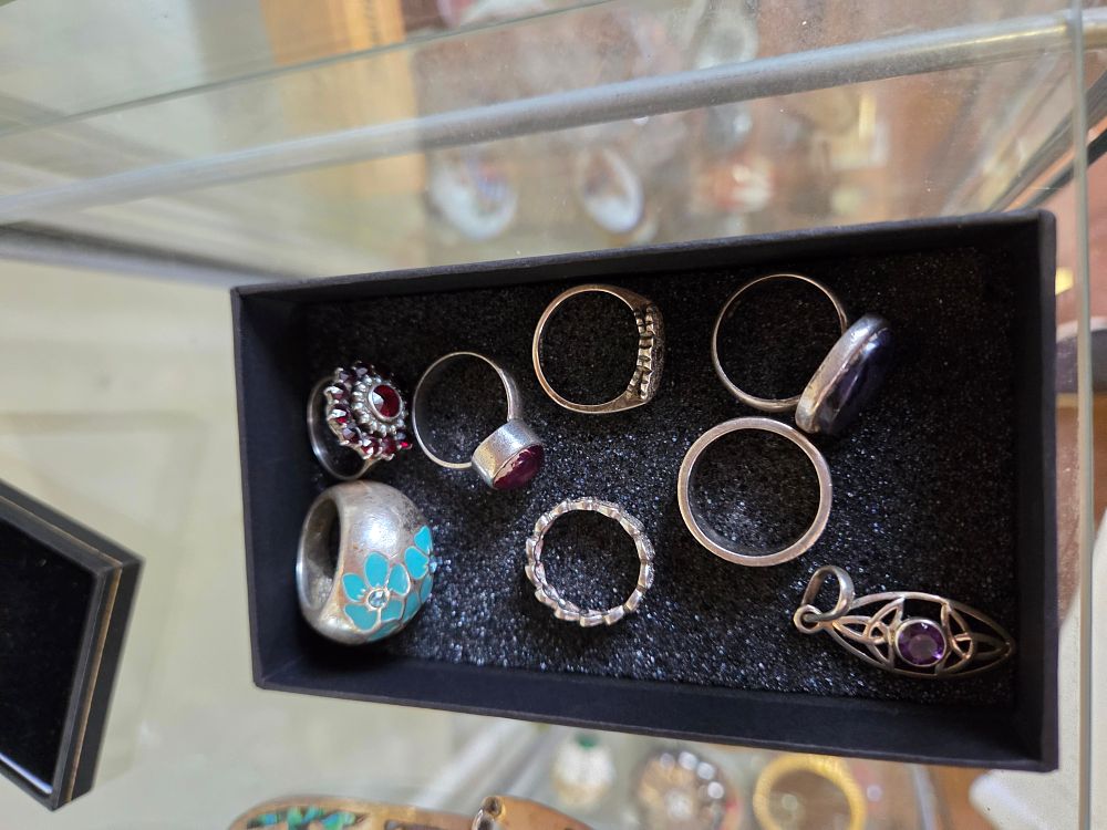 Lot 654 – A Collection of Silver 925 Jewellery including Rings and a Pendant 50.35g