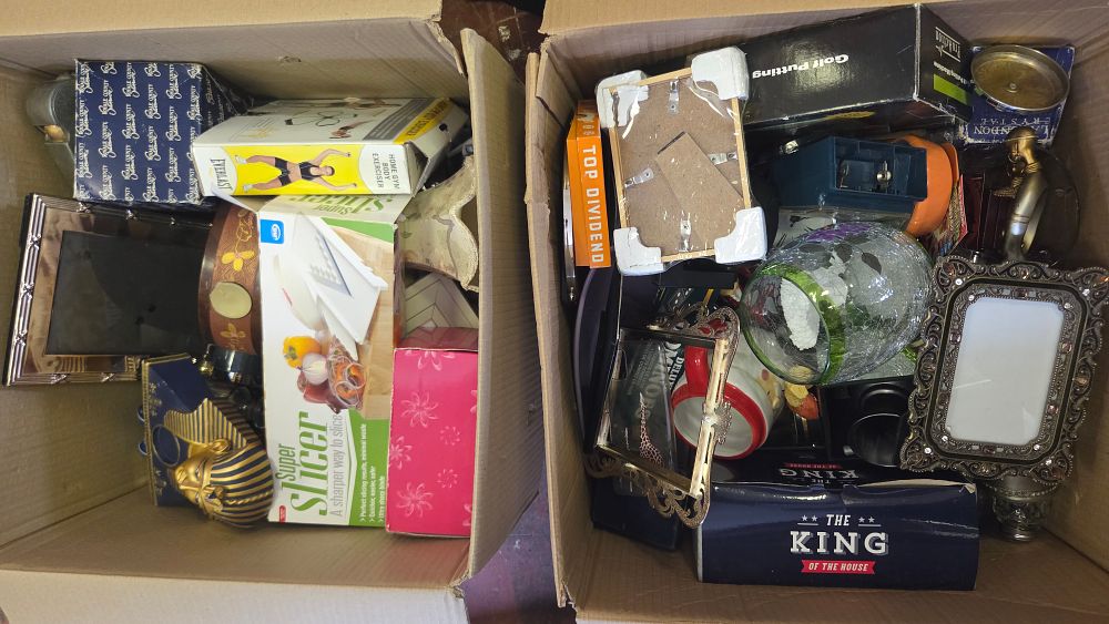 Lot 152 – Two Boxes of Household Goods, Giftware, Kitchenware, and Fitness Equipment including Brands such as Everlast, JML, and ProAction