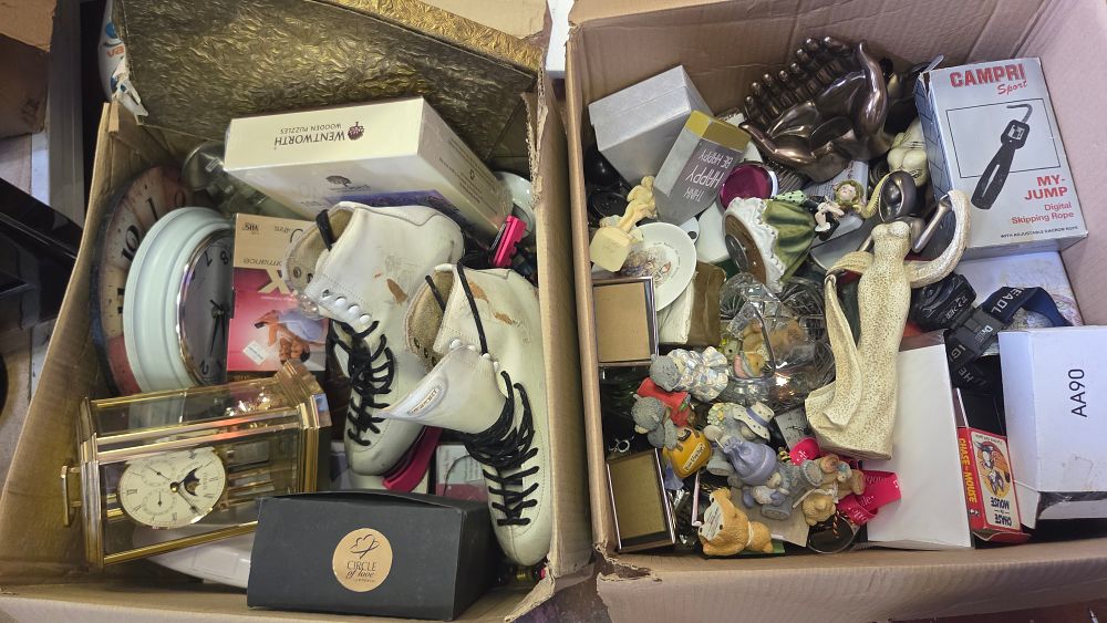 Lot 155 – Two Boxes of Collectables, Timepieces, Sports Equipment, and Giftware
