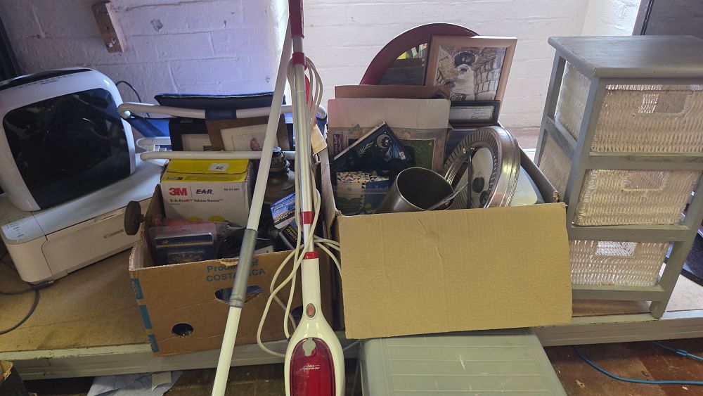 Lot 158 – Two Boxes an An Assortment of Household Sundries, Small Appliances, and Collectables including Canon Printer and PPE Consumables