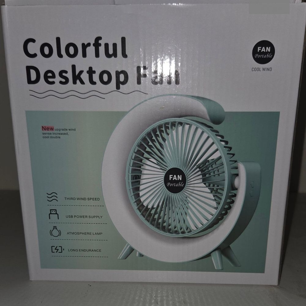 Lot 188 – Portable Desktop Fan with LED Atmosphere Lamp and USB Charging