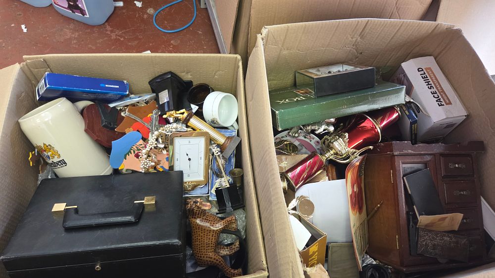Lot 217 – Two Boxes of Collectables, Household Items, and Ephemera