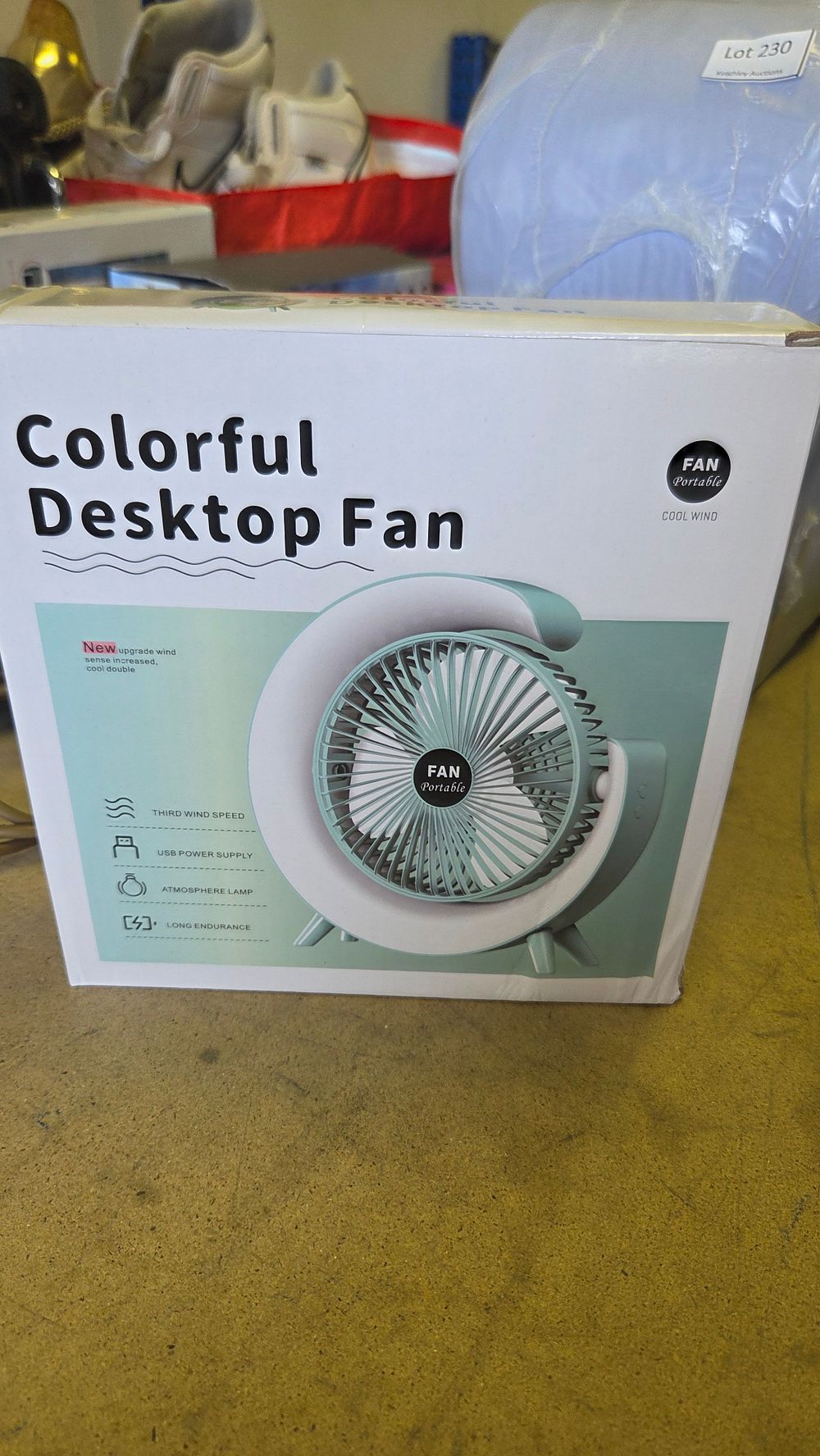 Lot 233 – Portable USB Rechargeable Desktop Fan with LED Atmosphere Lamp