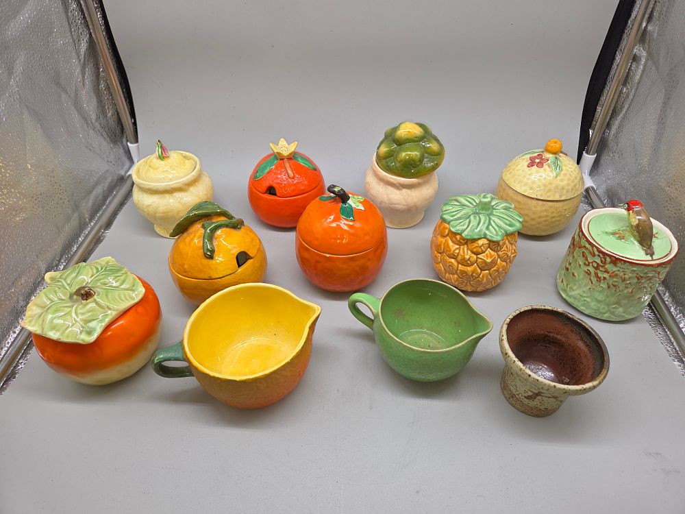 Lot 164 – An Assortment of Mid-Twentieth-Century Glazed Earthenware Novelty Fruit and Vegetable Tableware including Carleton are and Sylvac
