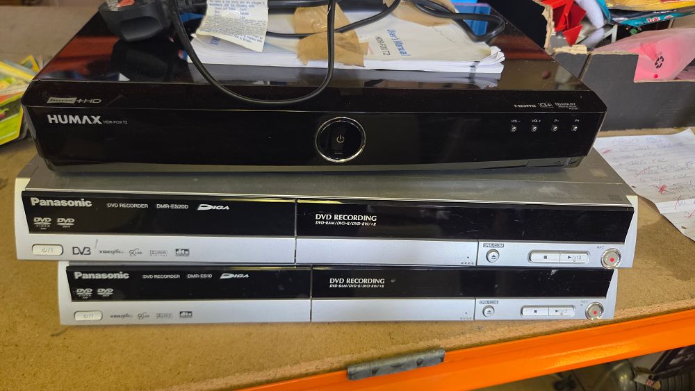 Lot 275 – A Trio of Media Recording Devices comprising Humax HDR-FOX T2 Panasonic DMR-ES20D and Panasonic DMR-ES10