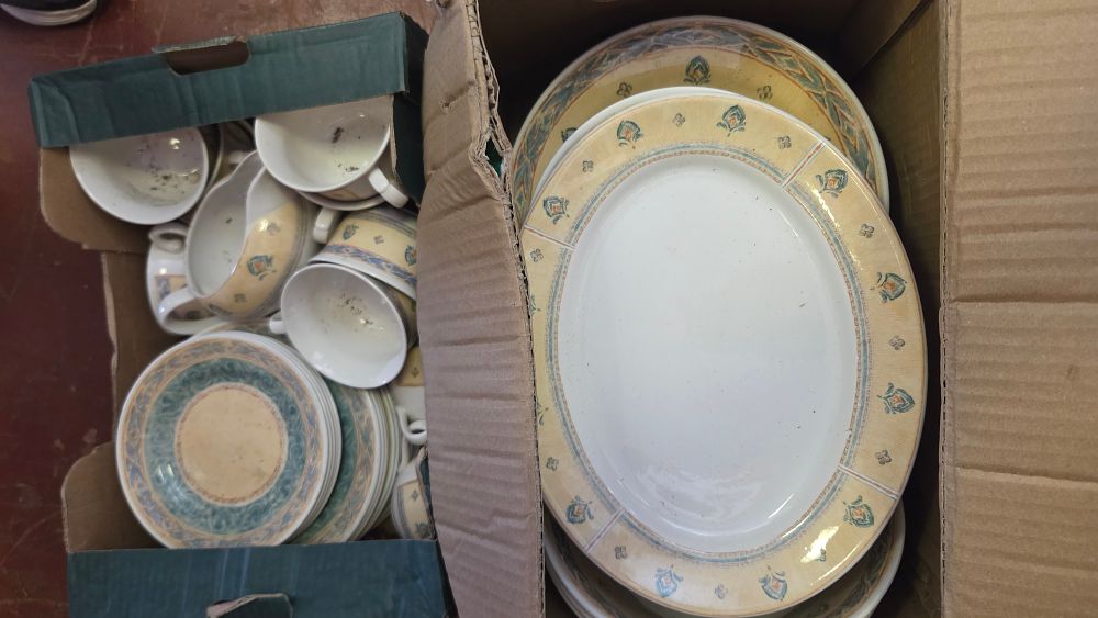 Lot 310 – Two Boxes of Earthenware Dinner and Tea Service Items Attributed to Churchill in the Malang Pattern