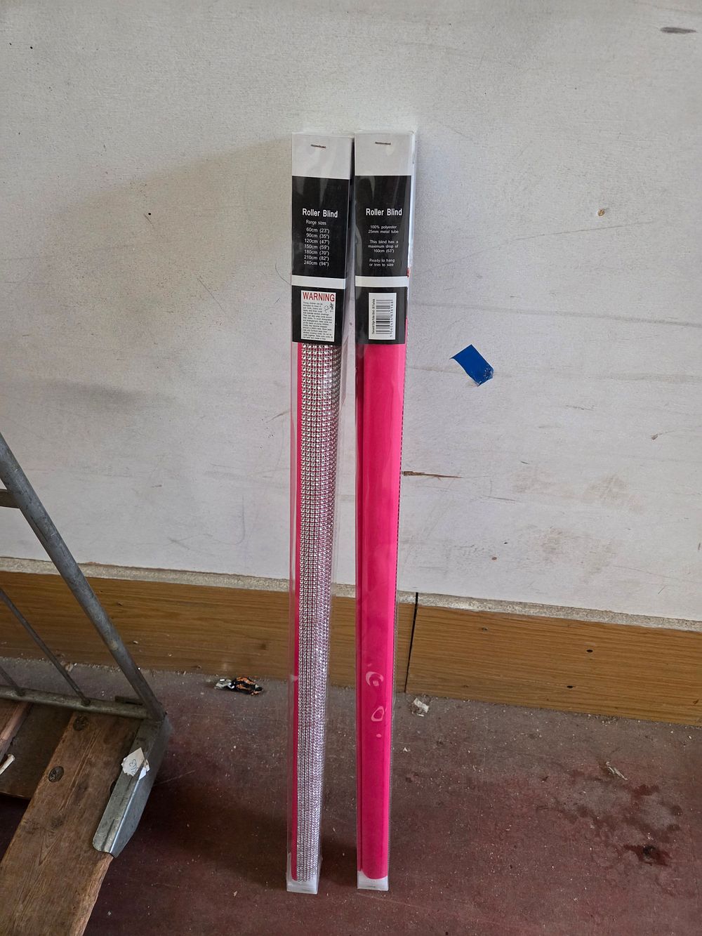 Lot 312 – A Pair of Fuchsia Pink Roller Blinds including Diamante Edge Design