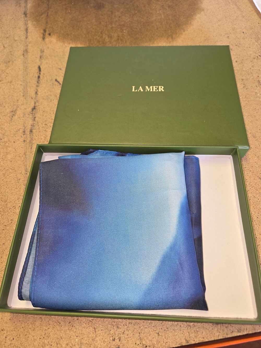 Lot 358 – A La Mer Silk Scarf with Blue Ombre Pattern in Presentation Box