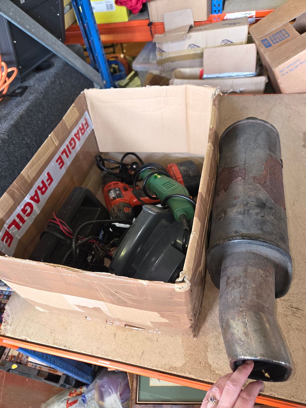 Lot 392 – An Automotive Exhaust Silencer and an Assortment of Power Tools