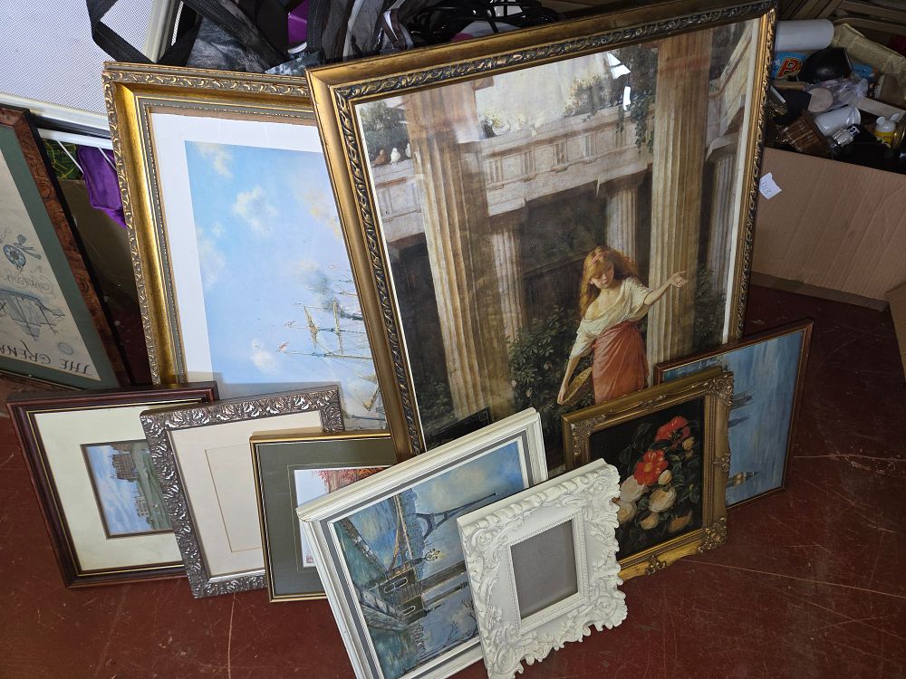 Lot 416 – A Collection of Framed Artworks and Decorative Frames in Various European Styles