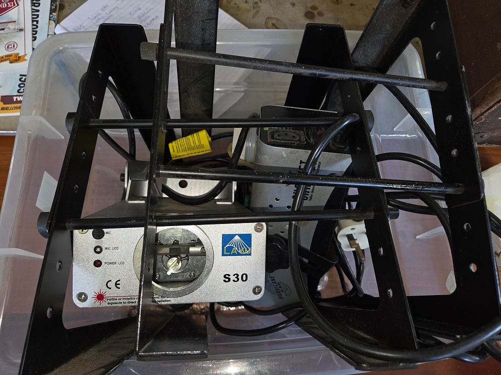 Lot 426 – A Collection of Stage Lighting and Effects Equipment including a LAXU S30 Laser and Hurricane Fog Machine