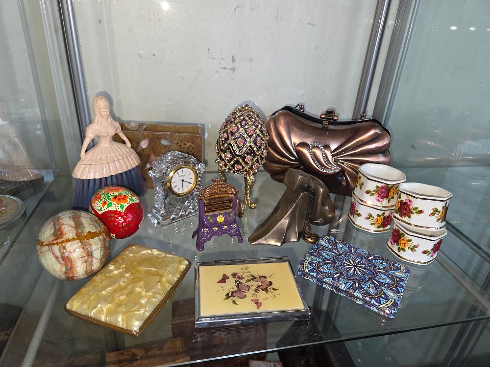 Lot 615 – An Assortment of Decorative Objects and Small Collectables including a Waterford Crystal Clock and Enamelled Items