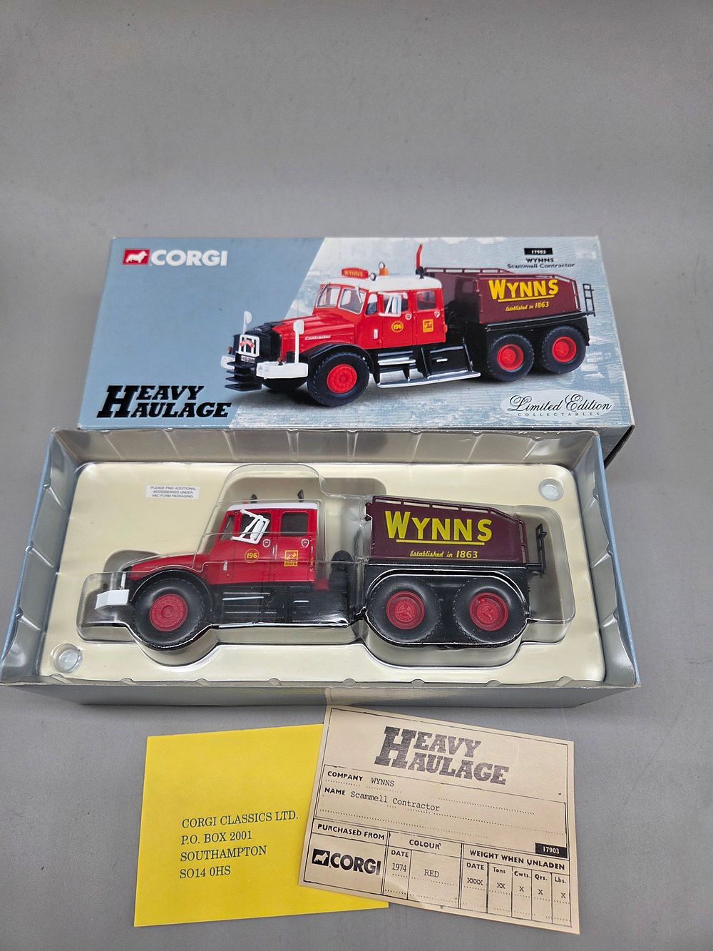 Lot 192 – Corgi Classics 17903 Heavy Haulage Scammell Contractor Wynns Tractor Unit