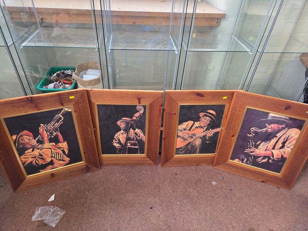 Lot 197 – A Set of Framed Oil on Board Decorative Portraits of Jazz Musicians