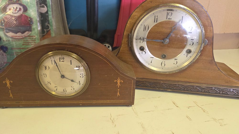 Lot 217 – Two Early 20th Century Wooden Napoleon Hat Mantel Clocks including a Swiss Buhrer Example