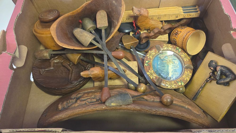 Lot 221 – A Collection of Vintage and Antique Wooden Decorative Items and Folk Art