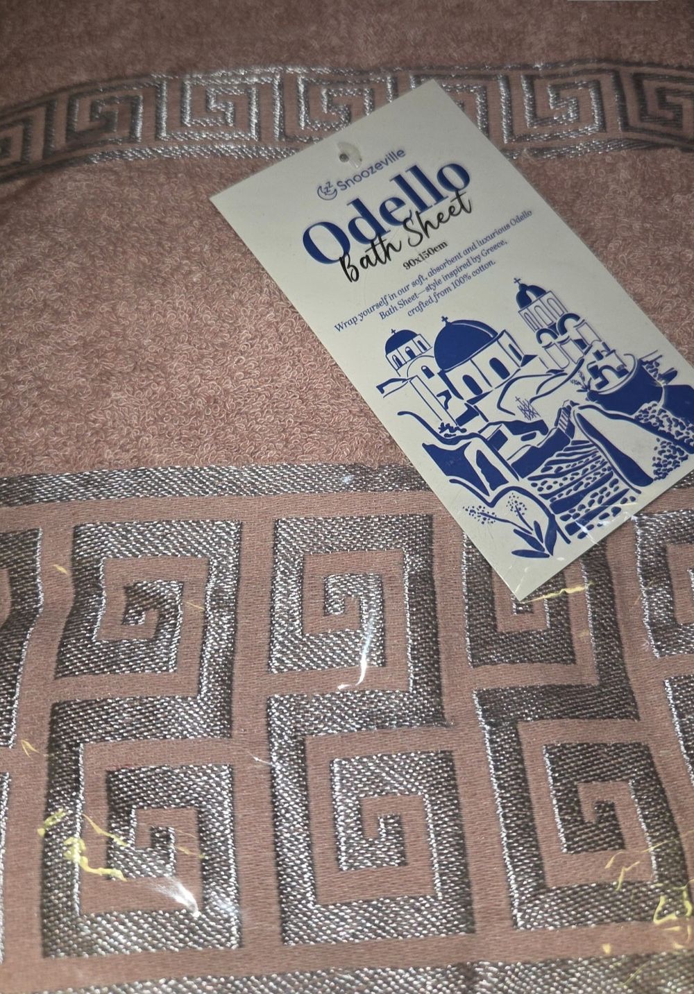 Lot 199 – 3 Snoozeville Odello Cotton Bath Sheet in Dusty Pink with Greek Key Pattern Border