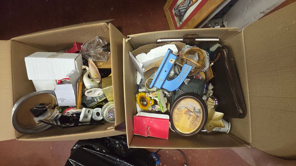 Lot 237 – Two Boxes of Miscellaneous Decorative Objects, Glassware, and Household Items
