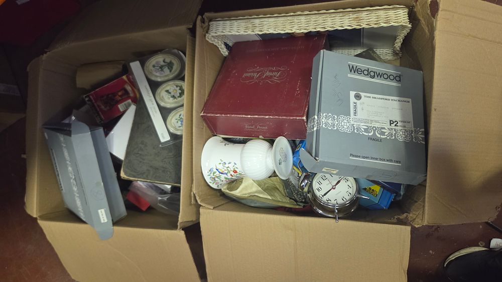 Lot 286 – Two Boxes of Collectables and Decorative Items including Trivial Pursuit and Wedgwood