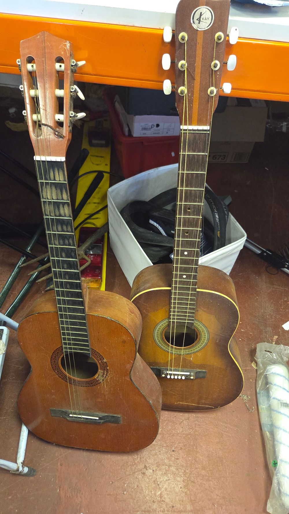 Lot 308 – Two Vintage Acoustic Guitars Including a Kay Steel-String Model and an Unbranded Classical Model