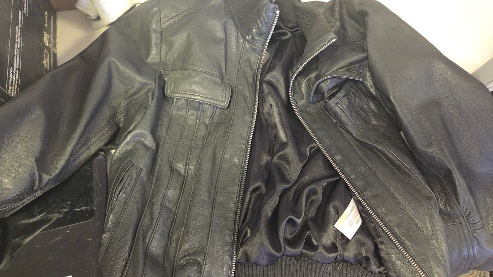 Lot 326 – A Ladies’ Black Leather Bomber Jacket, Size UK 8