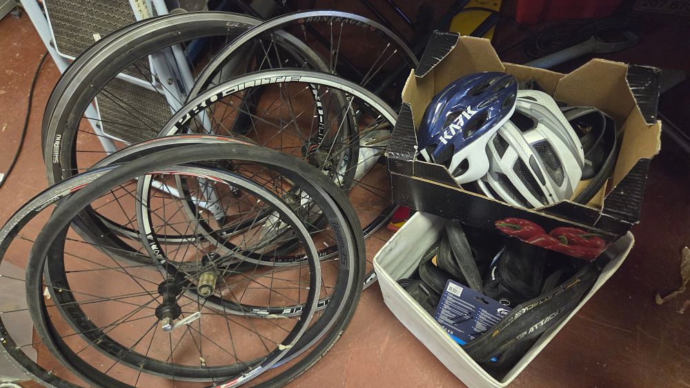 Lot 329 – A Collection of Road Cycling Wheels, Helmets, and Accessories