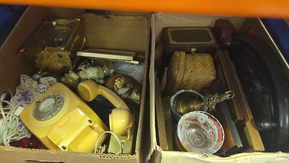 Lot 331 – Two Boxes of Vintage Collectables and Household Items, to include a Rotary Dial Telephone