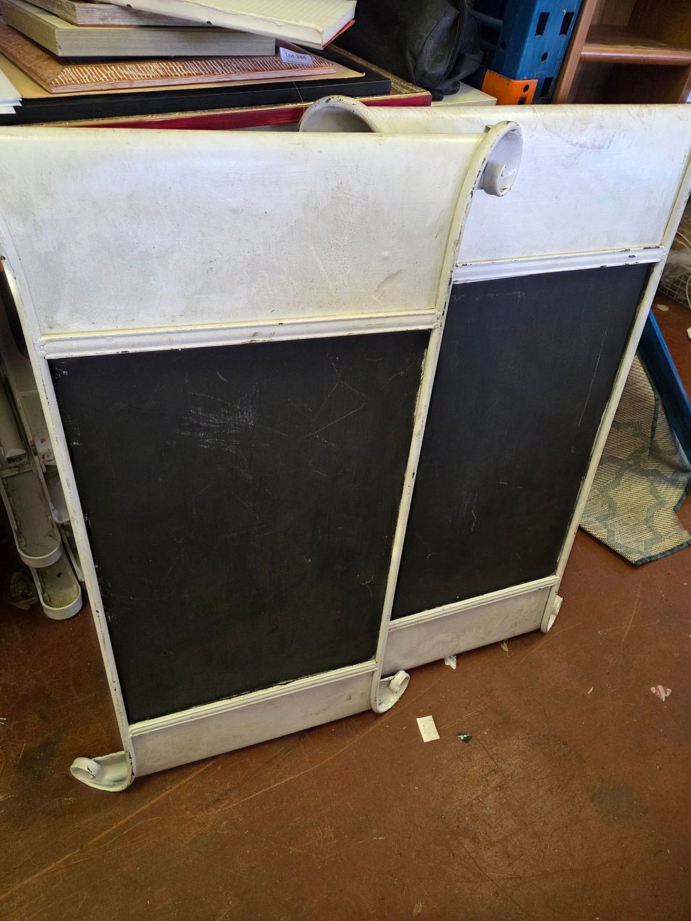Lot 352 – A Pair of White Painted Metal Sleigh Frame Panels with Integrated Chalkboard Centres