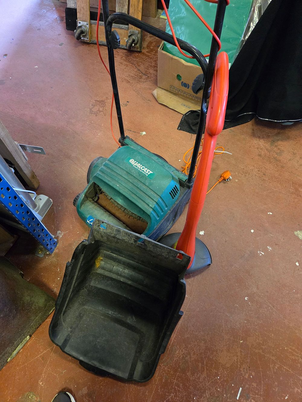 Lot 393 – Two Garden Power Tools Including a Qualcast Electric Cylinder Mower and a Grass Trimmer