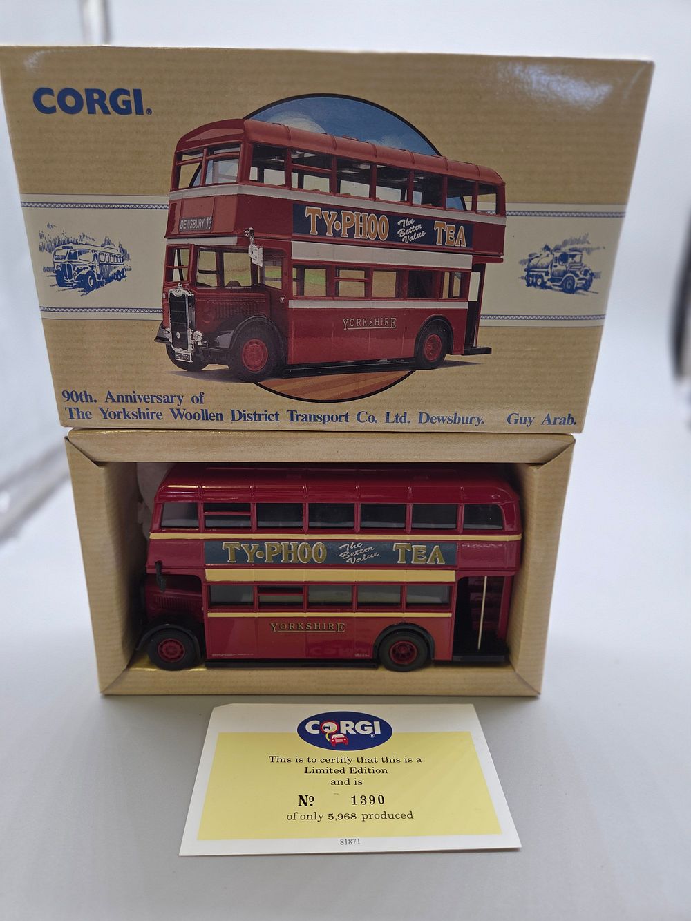 Lot 235 – Corgi 97208 Guy Arab Double-Decker Bus Yorkshire Woollen District Transport Co. Ltd. 90th Anniversary Limited Edition